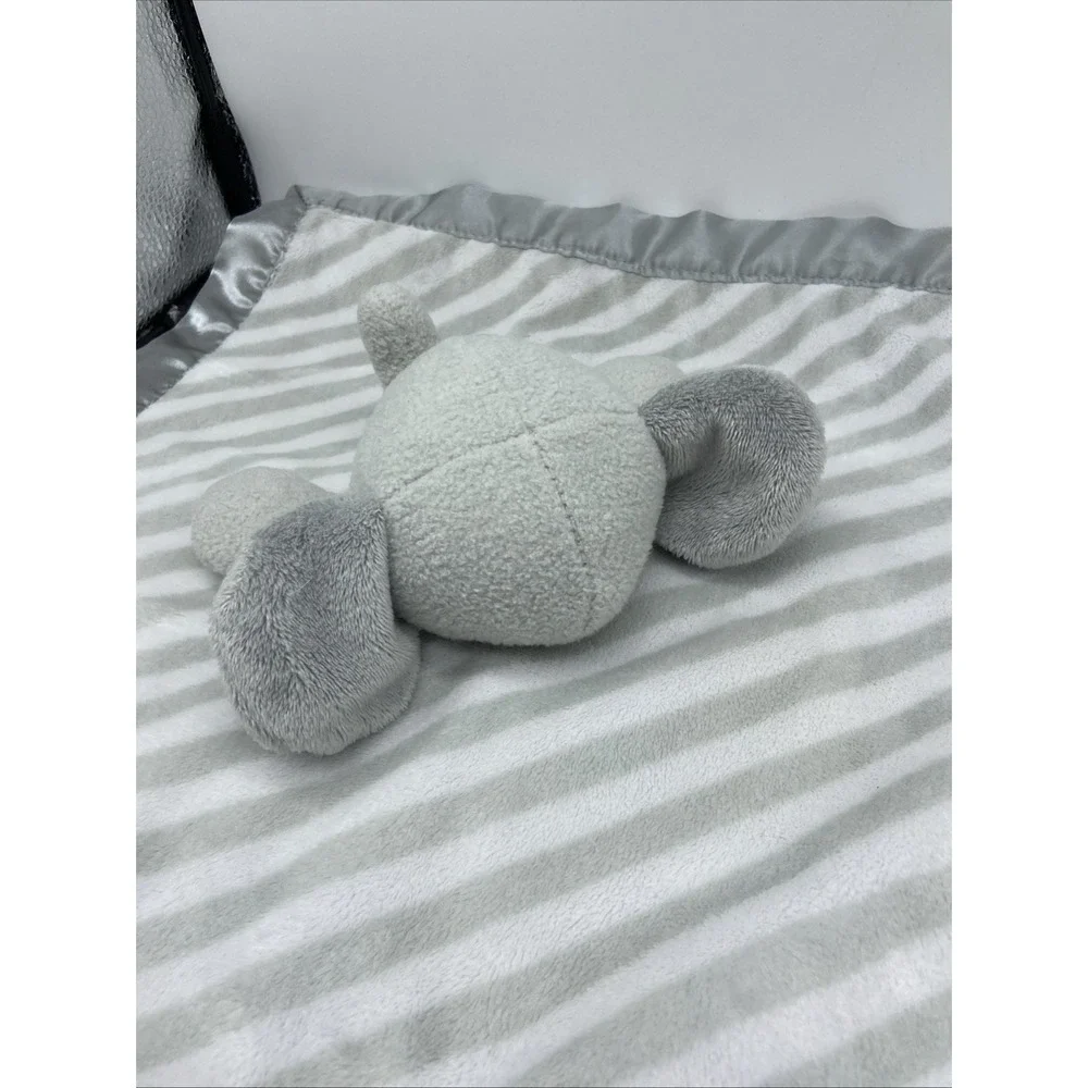 Cloud Island Elephant Gray White Striped Satin Baby Security Blanket Lovey Toy